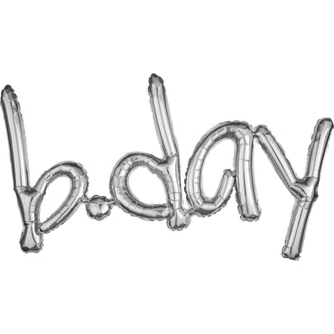 Silver BDAY Freestyle Phrase Foil Balloon 83x55cm Balloons & Streamers - Party Centre