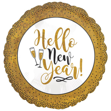 Gold Glitter New Year Holograpic Foil Balloon 45cm Balloons & Streamers - Party Centre