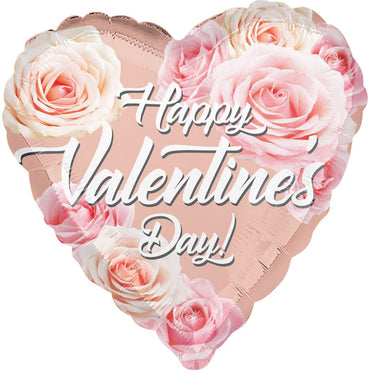 Happy Valentines Day Rose Gold Roses Foil Balloon 45cm Balloons & Streamers - Party Centre