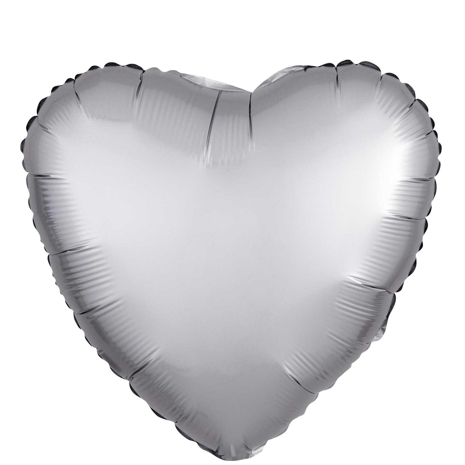 Satin Luxe Platinum Heart Foil Balloon 45cm Balloons & Streamers - Party Centre