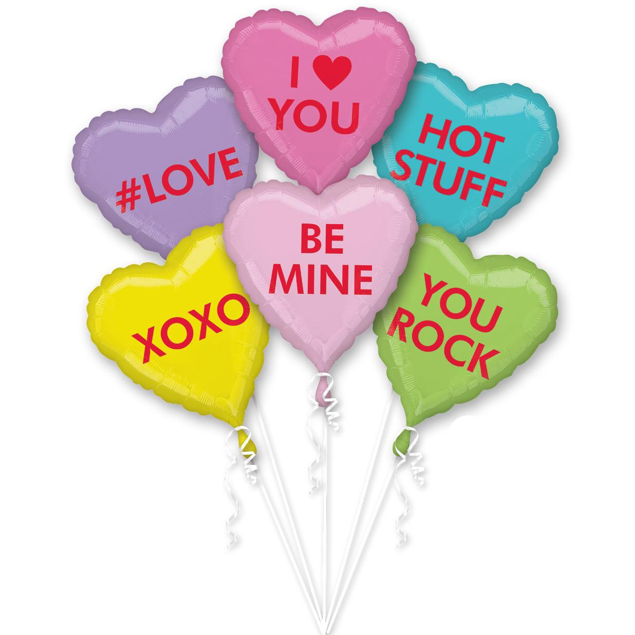 Candy Hearts Balloon Bouquets 5pcs Balloons & Streamers - Party Centre