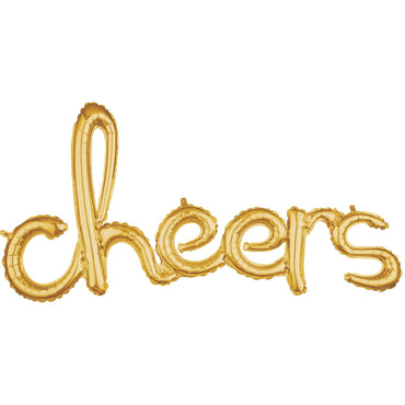 Cheers Script Phrase Gold Foil Balloon 101x53cm Balloons & Streamers - Party Centre