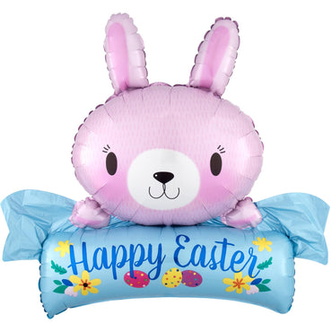 Pink Easter Bunny SuperShape Foil Balloon 81x71cm Balloons & Streamers - Party Centre