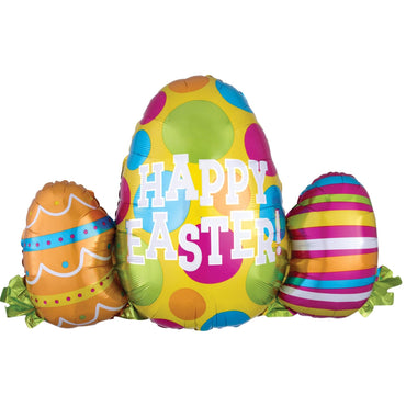 Happy Easter Egg Trio SuperShape Balloon 73x63cm Balloons & Streamers - Party Centre