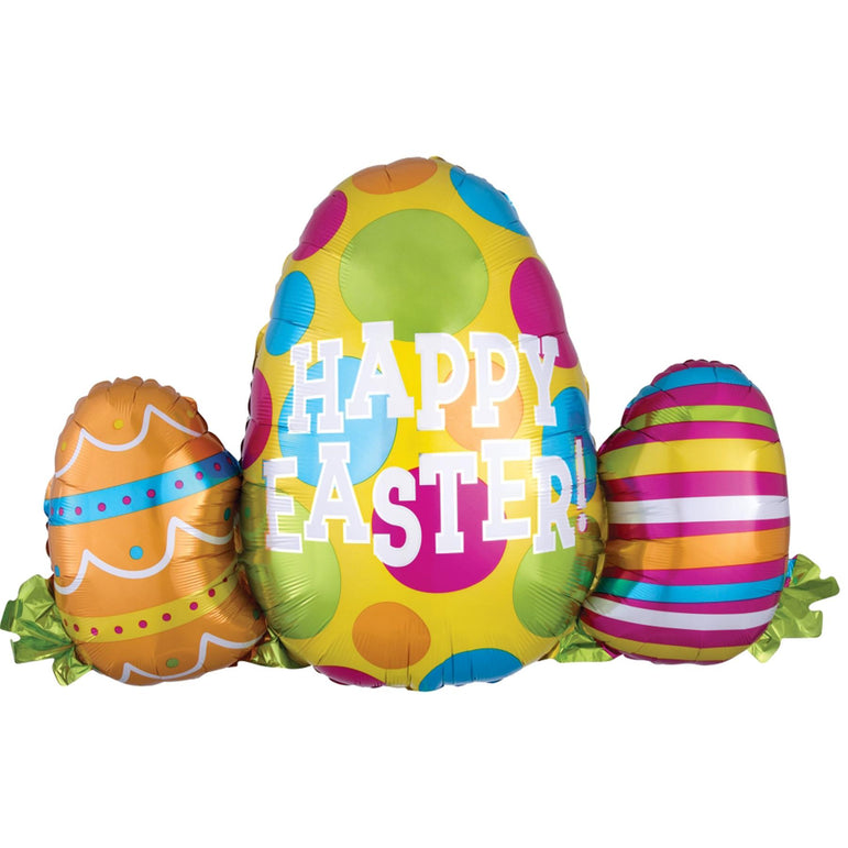 Happy Easter Egg Trio SuperShape Balloon 73x63cm Balloons & Streamers - Party Centre