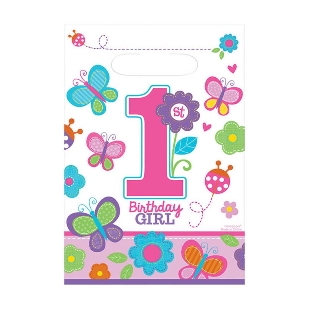 Sweet Birthday Girl Plastic Loot Bags 8pcs Favours - Party Centre