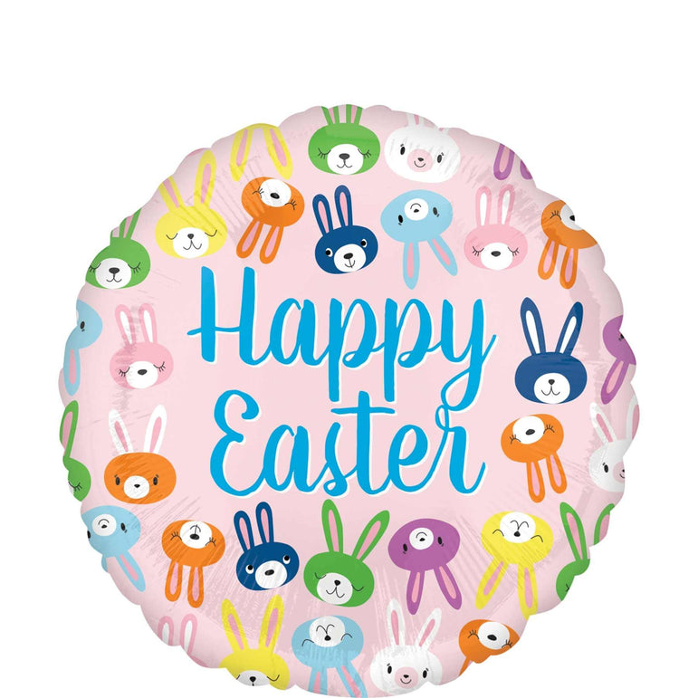 Happy Easter Cute Bunny Faces Foil Balloon 45cm Balloons & Streamers - Party Centre