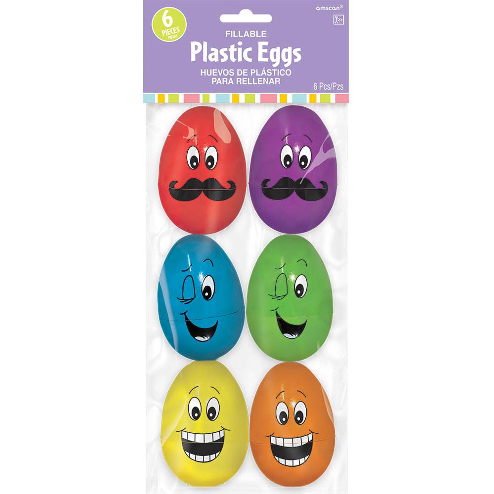 Fillable Large Funny Face Plastic Eggs 6pcs Favours - Party Centre