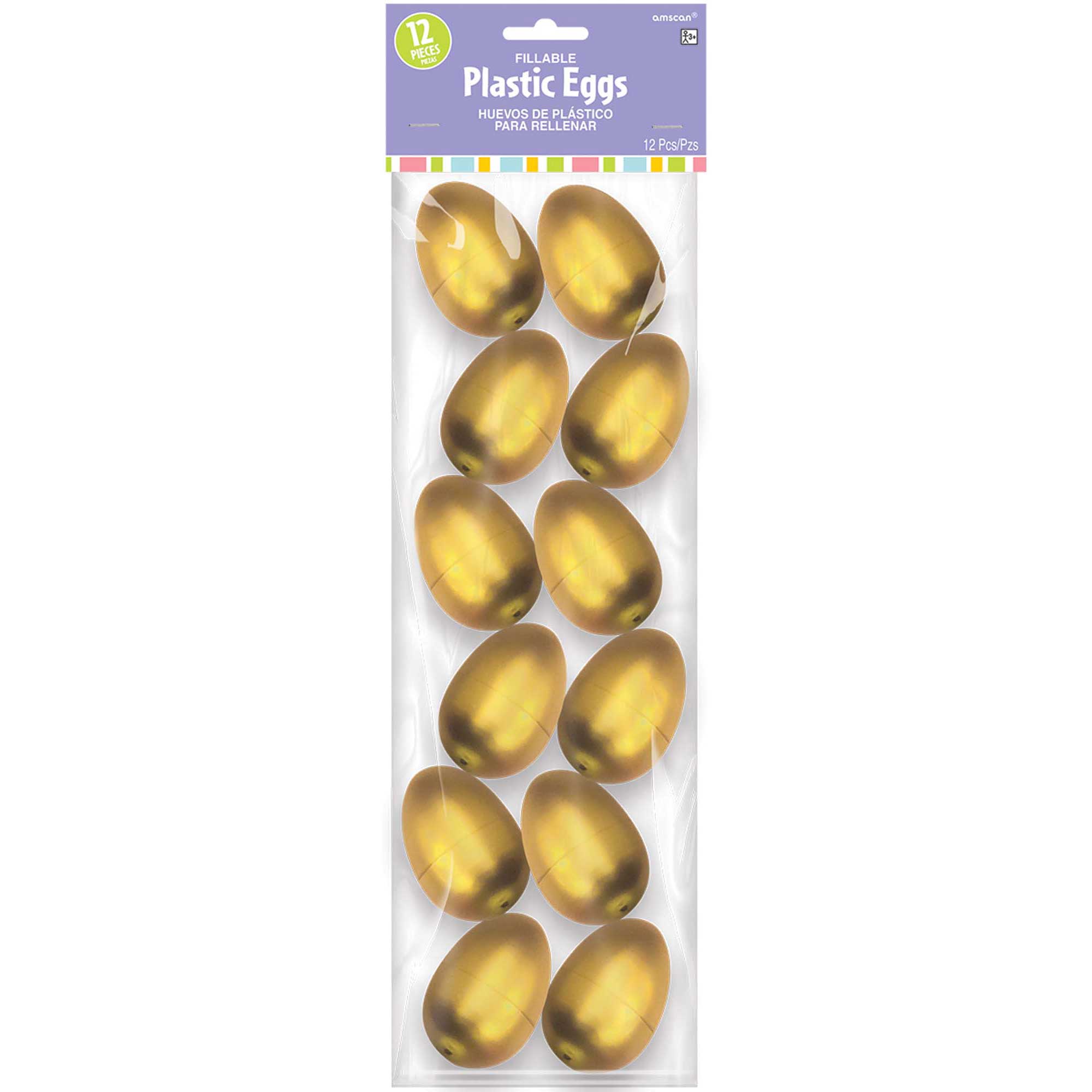 Gold Metallic Small Plastic Eggs 12pcs Favours - Party Centre