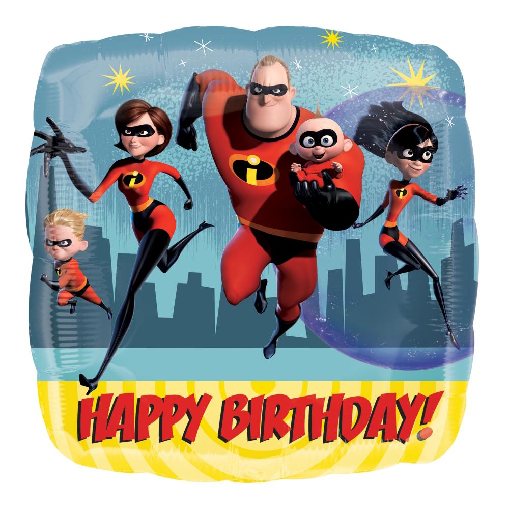 Incredibles 2 Happy Birthday Square Foil Balloon 45cm Balloons & Streamers - Party Centre