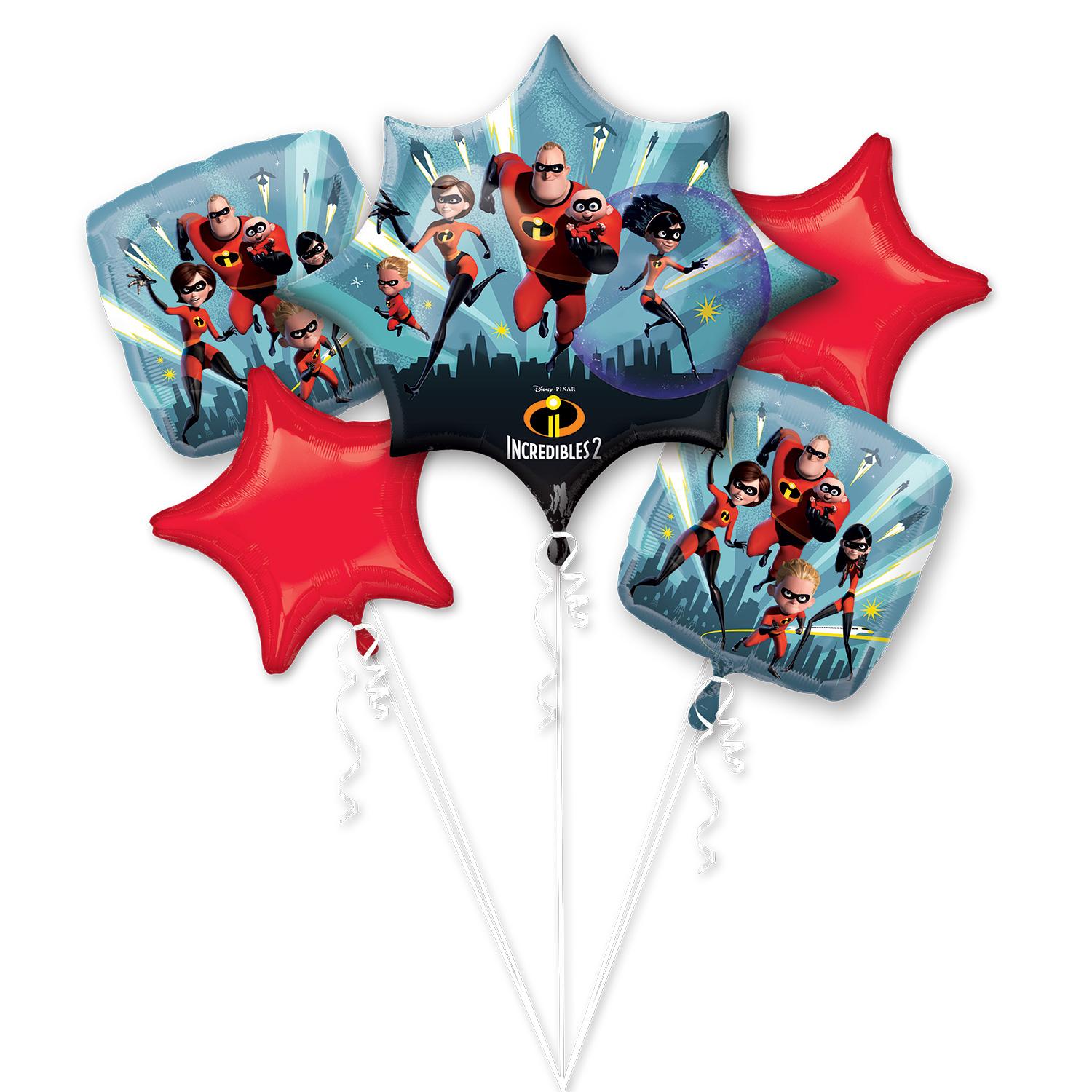 The Incredibles 2 Balloon Bouquet 5pcs Balloons & Streamers - Party Centre