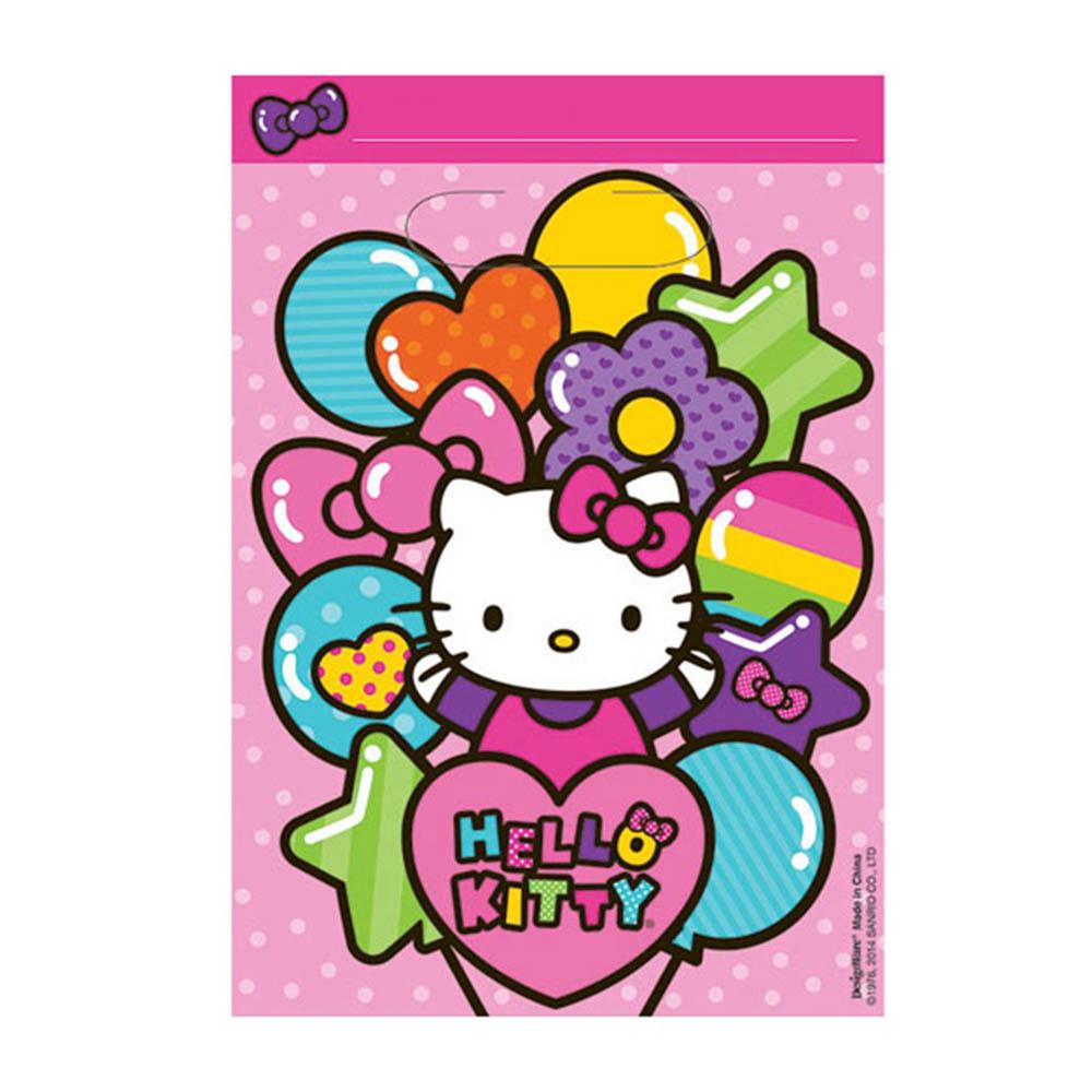 Hello Kitty Rainbow Folded Plastic Loot Bags 8pcs Favours - Party Centre