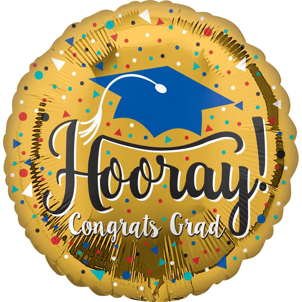 Hooray Graduation Gold Foil Balloon 45cm Balloons & Streamers - Party Centre