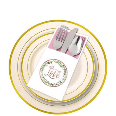 Love and Leaves Paper Cutlery Holders 12pcs Solid Tableware - Party Centre