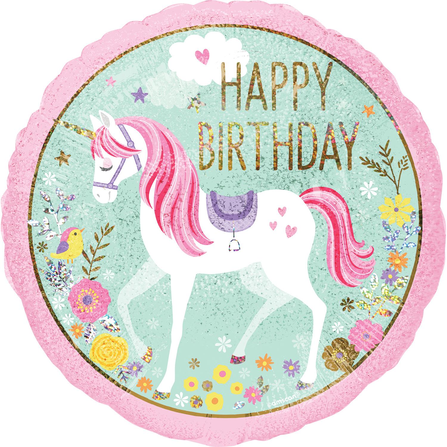 Magical Unicorn Happy Birthday Foil Balloon 45cm Balloons & Streamers - Party Centre