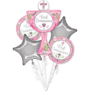 Communion Day Girl Balloon Bouquet 5pcs Balloons & Streamers - Party Centre