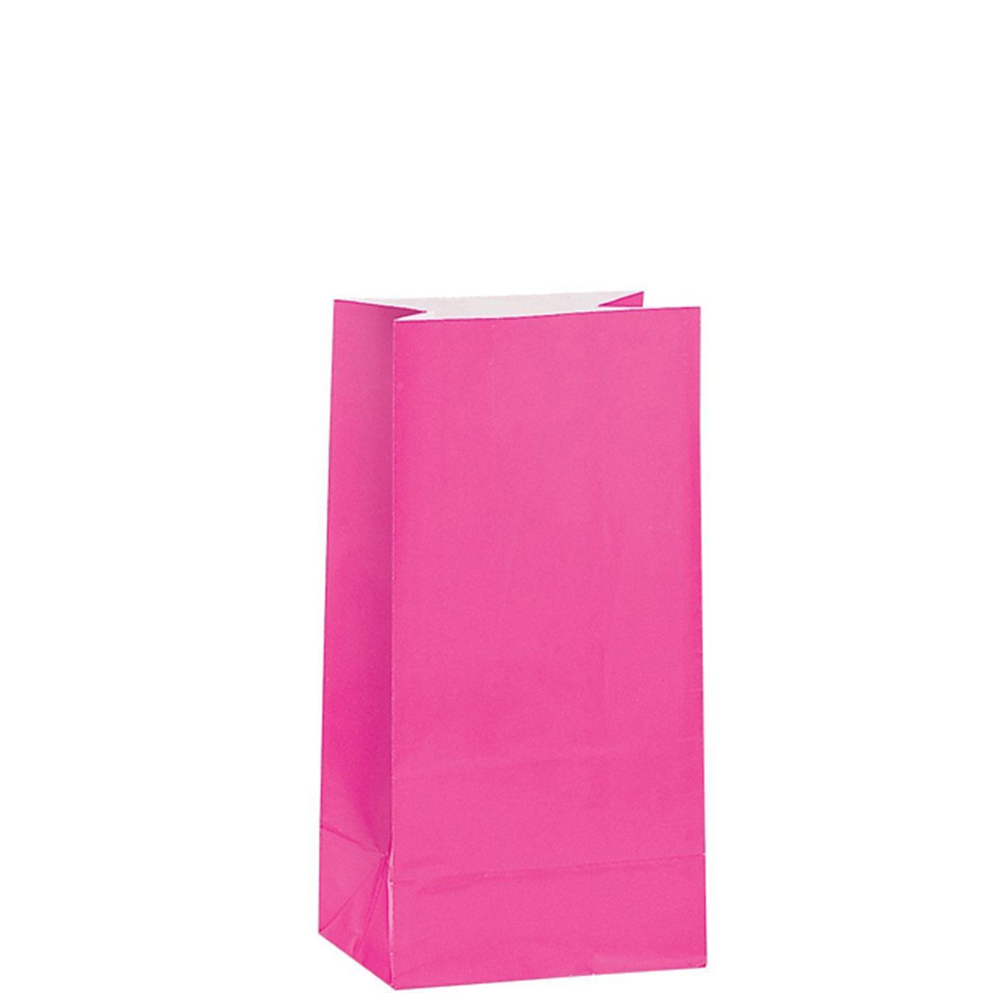 Bright Pink Packaged Paper Bags 10in, 12pcs Favours - Party Centre