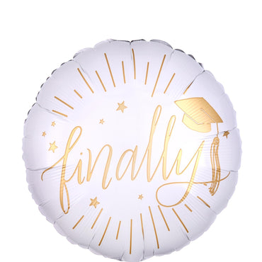 Finally Graduation White and Gold Foil Balloon 45cm Balloons & Streamers - Party Centre