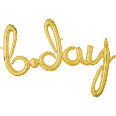 Gold B-day Script Phrase Foil Balloon 93x68cm Balloons & Streamers - Party Centre