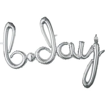 Silver B-day Script Phrase Foil Balloon 93x68cm Balloons & Streamers - Party Centre