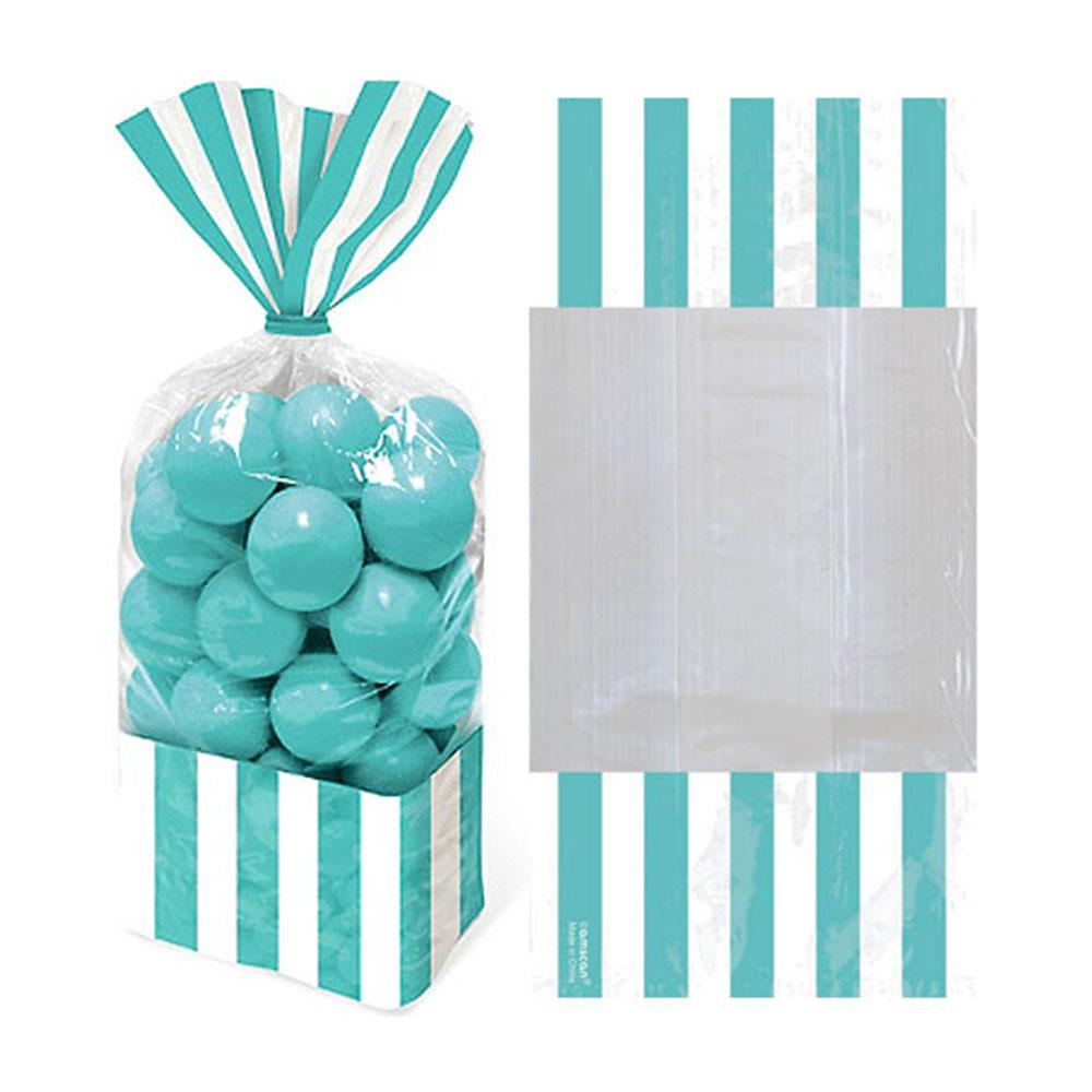 Robin's Egg Blue Small Striped Party Bags 10pcs Favours - Party Centre