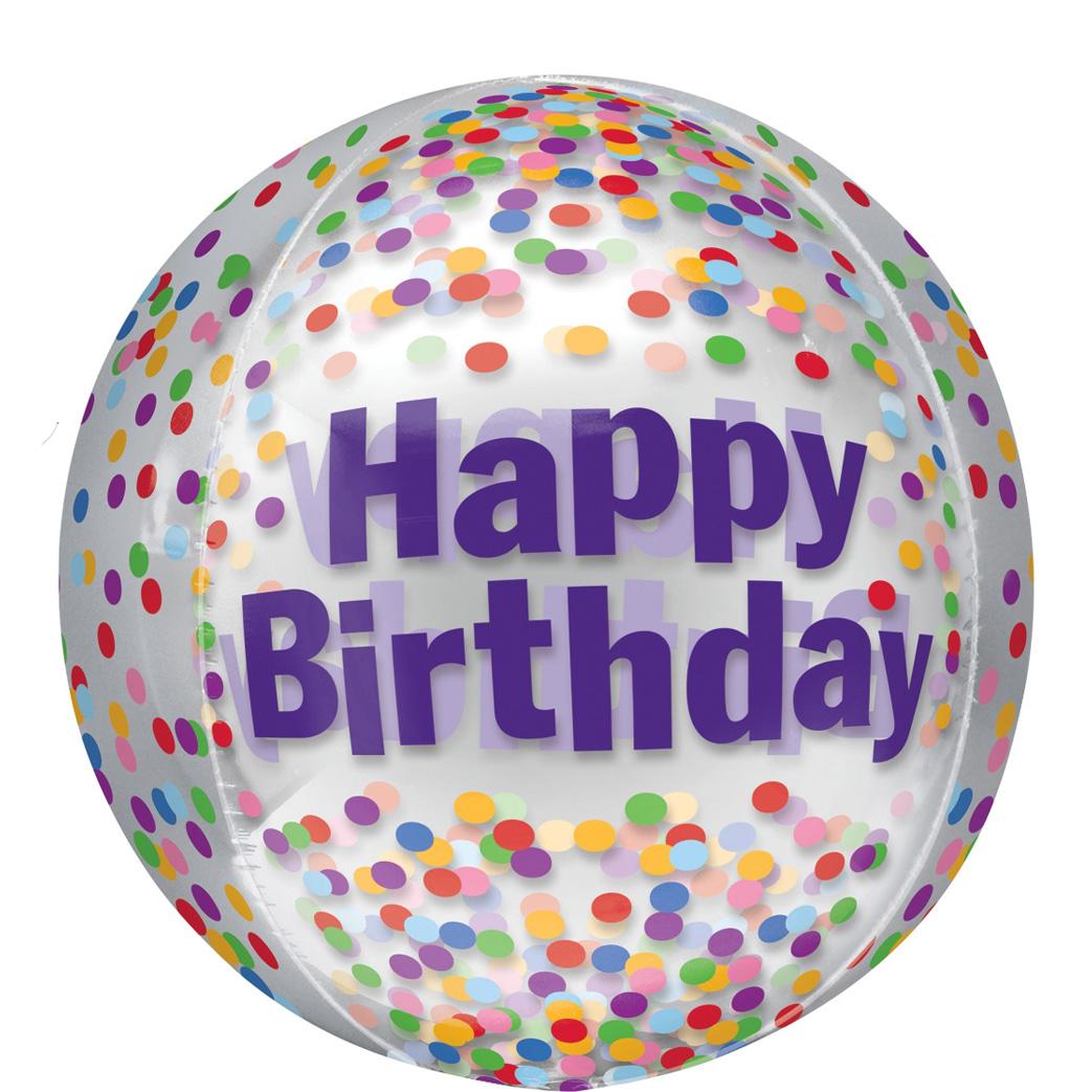 Happy Birthday Funfetti Orbz Balloon 38x40cm Balloons & Streamers - Party Centre