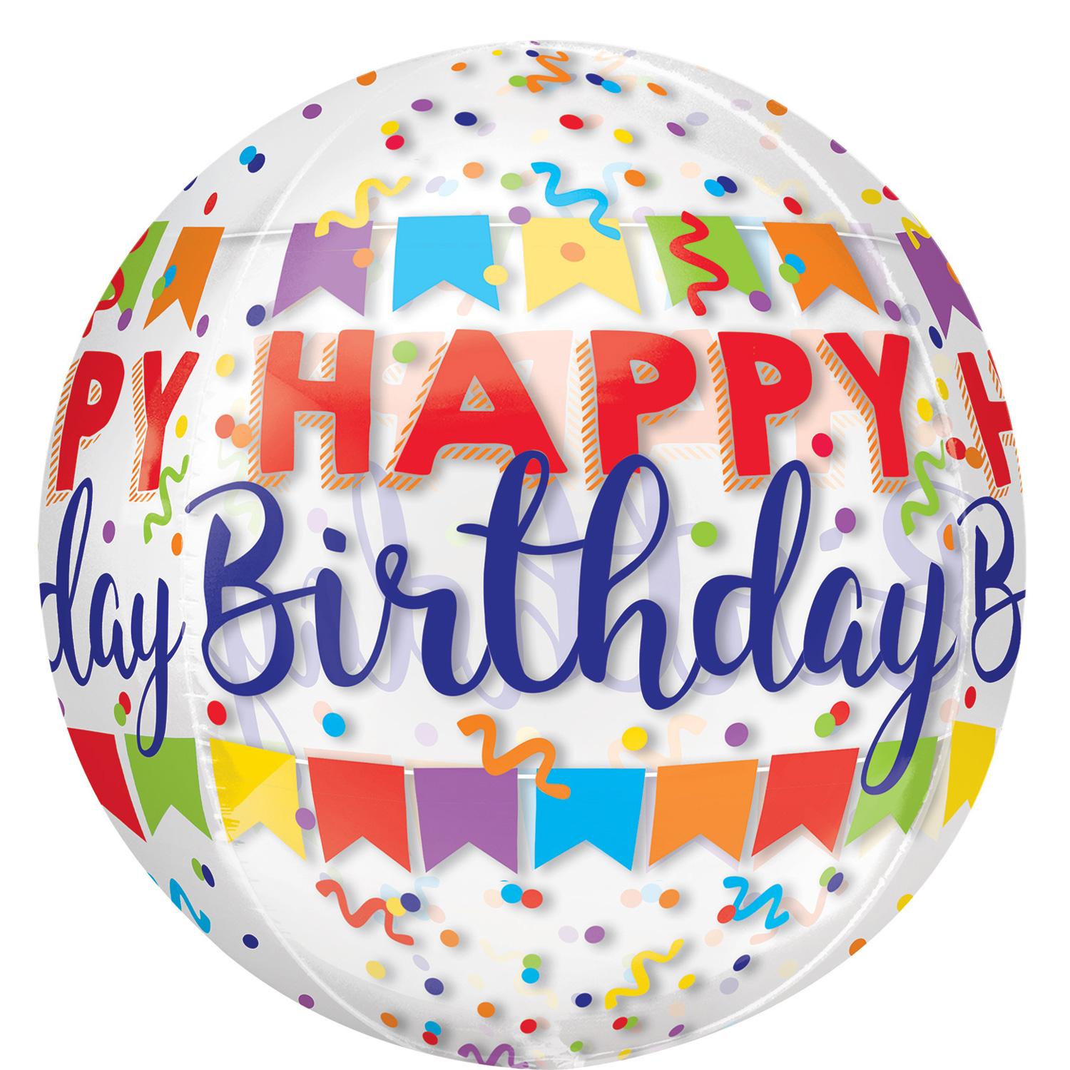 Happy Birthday Banner Bash Orbz Balloon 38x40cm Balloons & Streamers - Party Centre