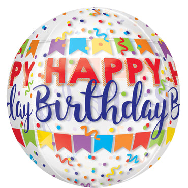 Happy Birthday Banner Bash Orbz Balloon 38x40cm Balloons & Streamers - Party Centre
