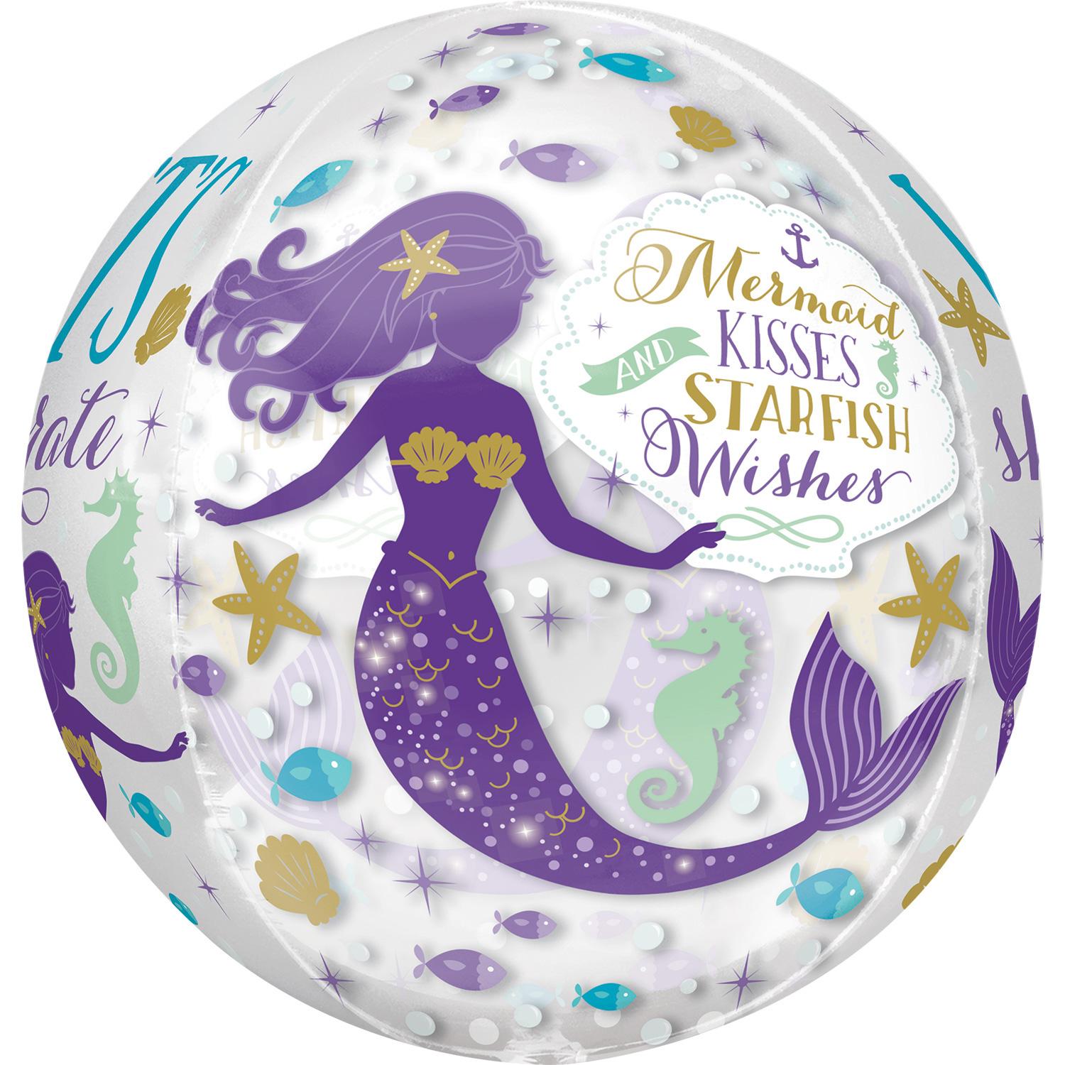Mermaid Wishes Clear Orbz Foil Balloon 38x40cm Balloons & Streamers - Party Centre