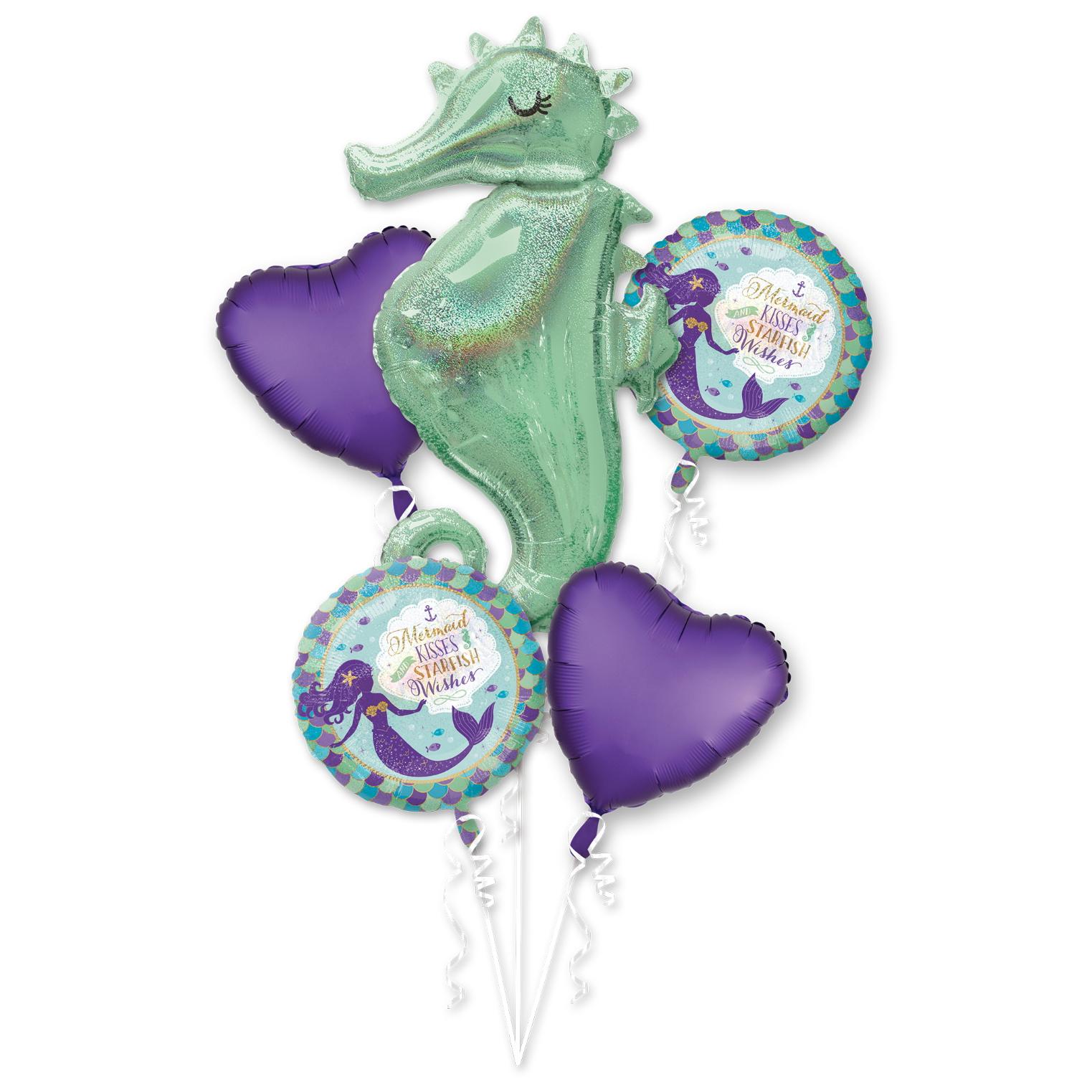 Mermaid Wishes Seahorse Balloon Bouquet 5pcs Balloons & Streamers - Party Centre