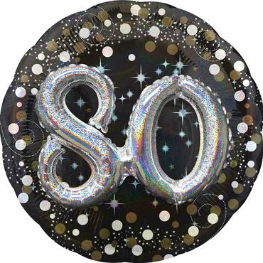 Sparkling 80 Birthday Holographic Multi-Balloon 91cm Balloons & Streamers - Party Centre