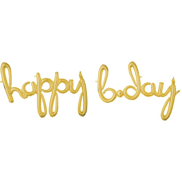 Happy Bday Script Phrase Gold Foil Balloon 88x63cm Balloons & Streamers - Party Centre