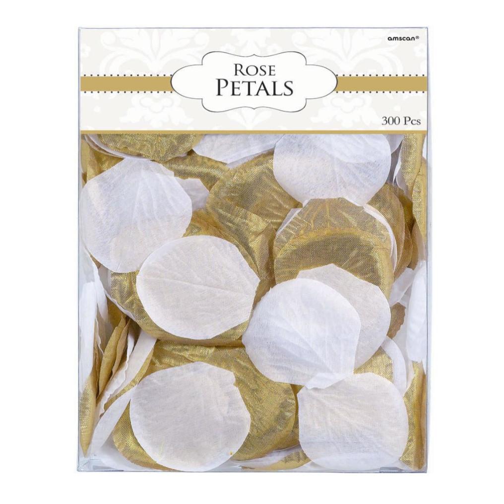 Gold/White Fabric Confetti Petals 2in, 300pcs Decorations - Party Centre