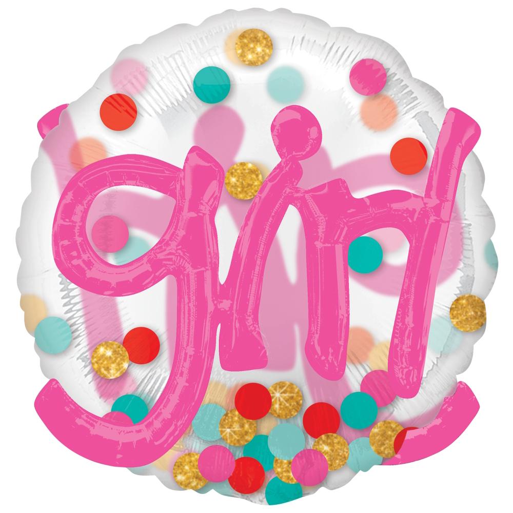 It's A Girl Confetti Dots See-Thru Multi-Balloon 91cm Balloons & Streamers - Party Centre