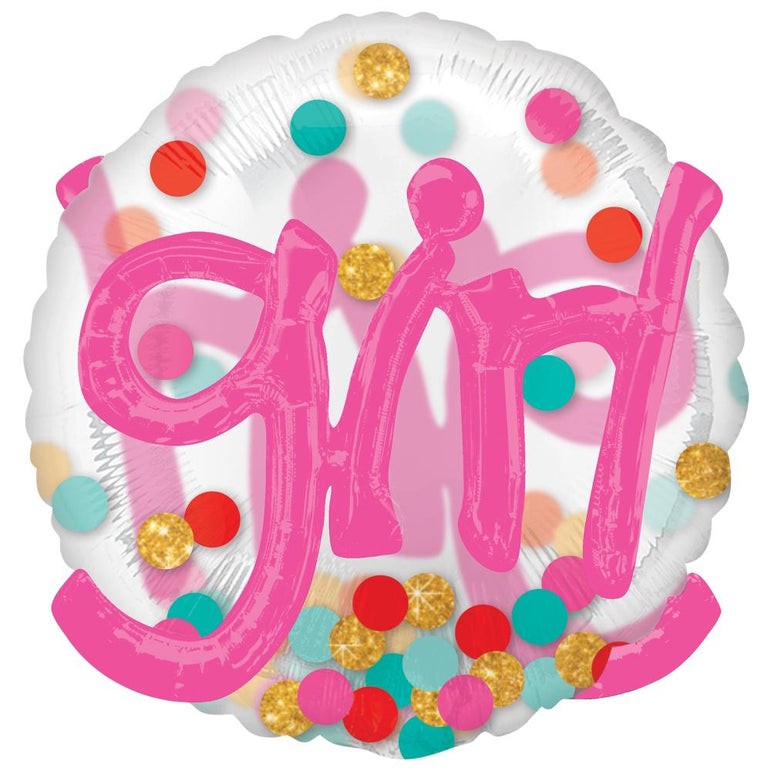 It's A Girl Confetti Dots See-Thru Multi-Balloon 91cm Balloons & Streamers - Party Centre