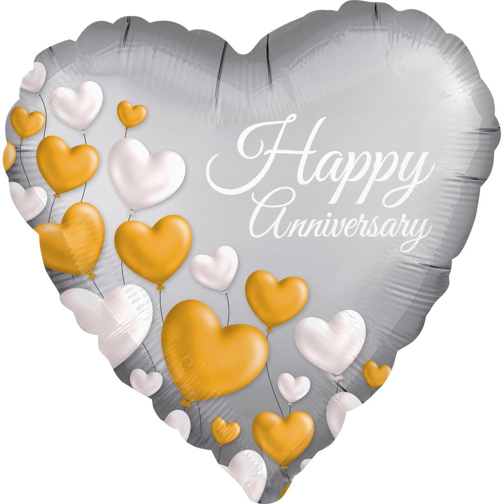 Anniversary Platinum Hearts Foil Balloon 45cm Balloons & Streamers - Party Centre