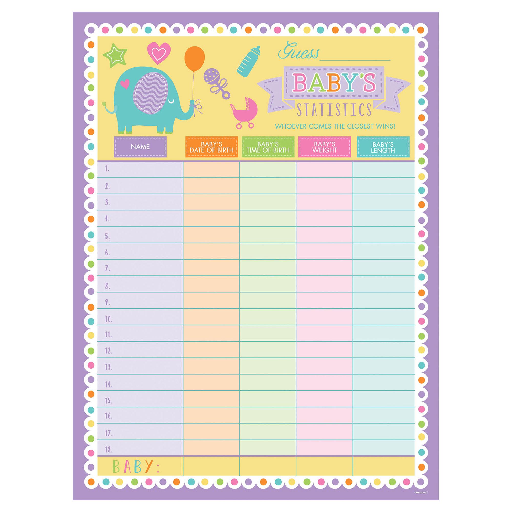 Baby Shower Paper Statistics Sheet Favours - Party Centre