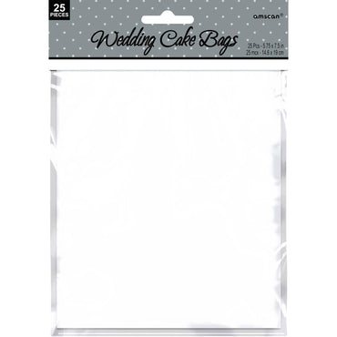 White Wedding Cake Bags 7 1/2 x 5 3/4in, 25pcs Favours - Party Centre