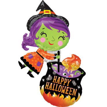 Witch & Cauldron SuperShape Balloon 63x71cm Balloons & Streamers - Party Centre