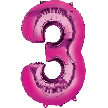 Pink Number 3 Mini Shape Foil Balloon 40cm Balloons & Streamers - Party Centre