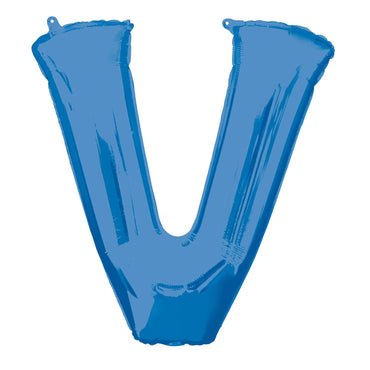 Blue Letter V Mini Shape Foil Balloon 40cm Balloons & Streamers - Party Centre