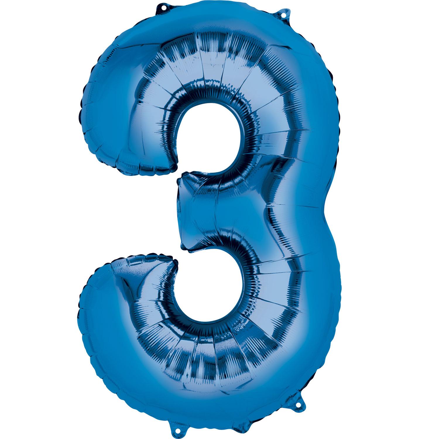 Blue Number 3 Mini Shape Foil Balloon 20x33cm Balloons & Streamers - Party Centre