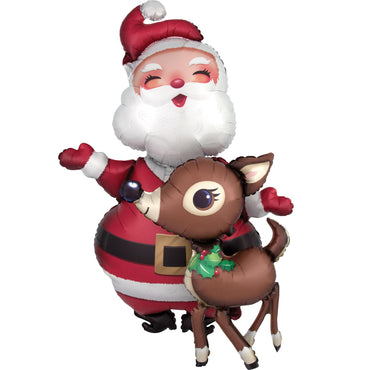 Santa & Reindeer Airwalkers Foil Balloon 78x121cm Balloons & Streamers - Party Centre