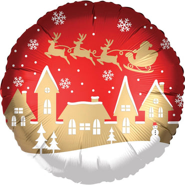 Santa Village Satin Foil Balloon 45cm Balloons & Streamers - Party Centre