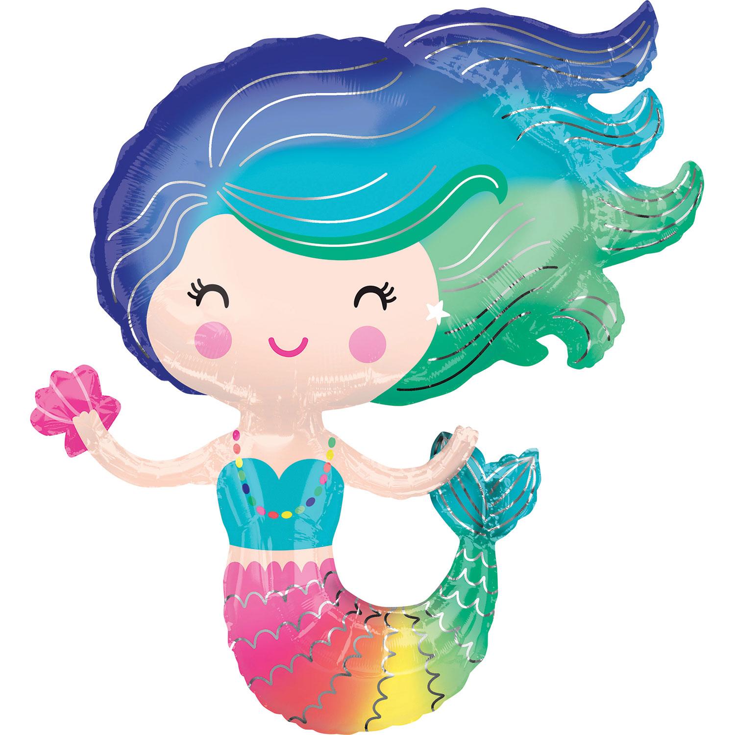 Colorful Mermaid SuperShape Foil Balloon 73x76cm Balloons & Streamers - Party Centre