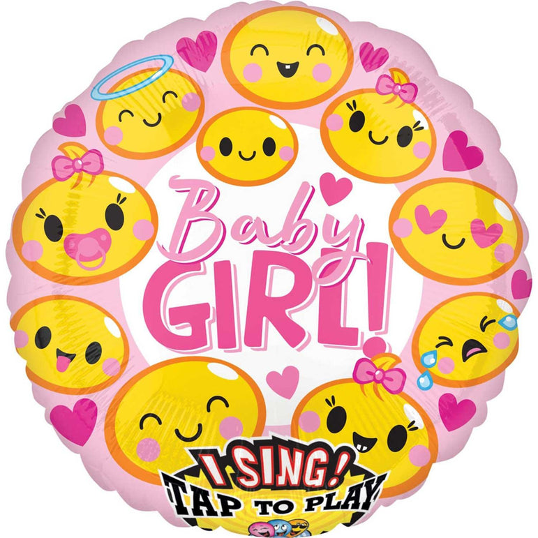 Emoticon Baby Girl Sing-A-Tune Jumbo Balloon 71cm Balloons & Streamers - Party Centre