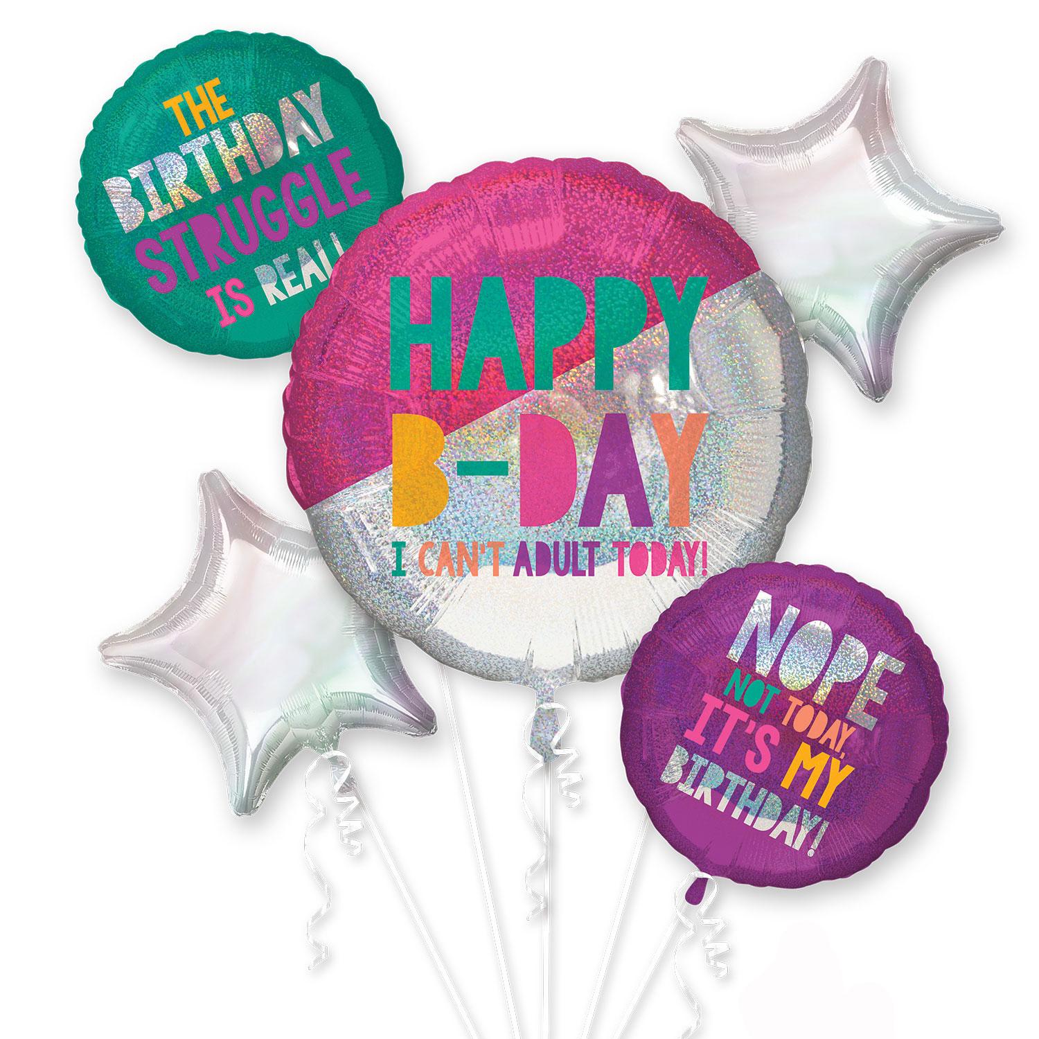 Young & Fabulous Birthday Bouquet 5pcs Balloons & Streamers - Party Centre