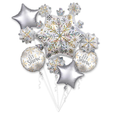 Shining Snow Balloon Bouquet 5pcs Balloons & Streamers - Party Centre