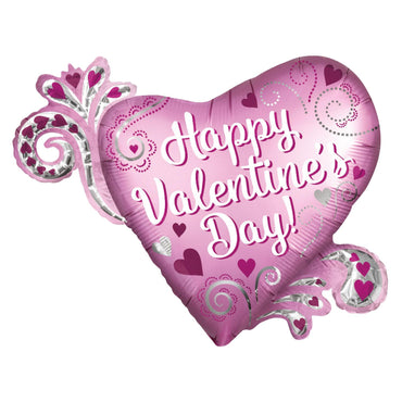 Valentine's Day Heart with Swirls SuperShape Balloon 81x66cm Balloons & Streamers - Party Centre
