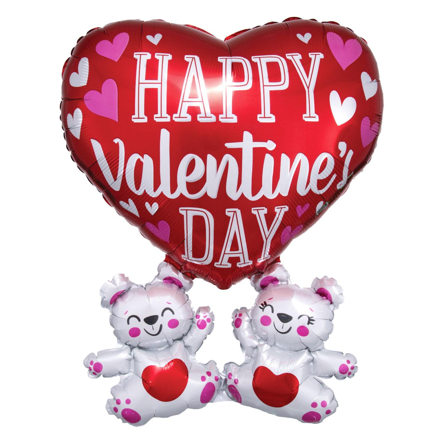 Happy Valentine's Day Floating Bears SuperShape 5x66cm Balloons & Streamers - Party Centre